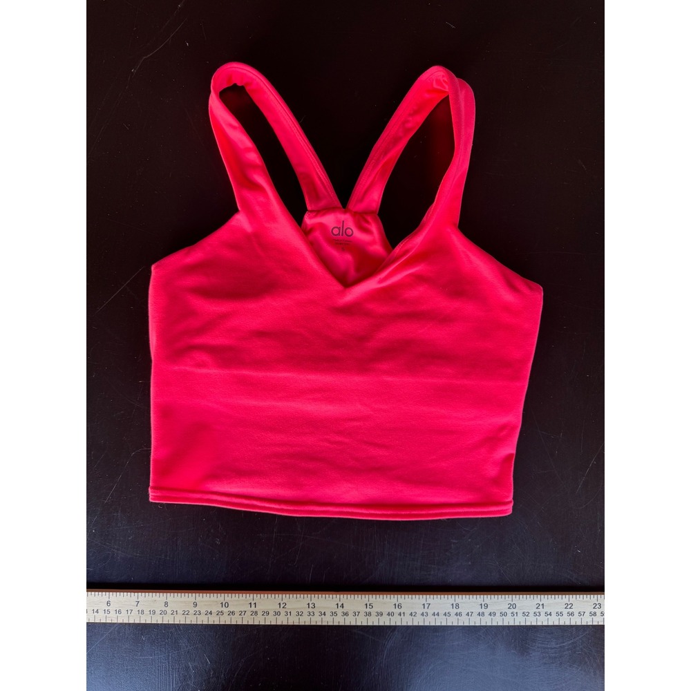 Alo Yoga Real Bra Tank Neon Pink V-Neck Racerback Crop Top S RN87370